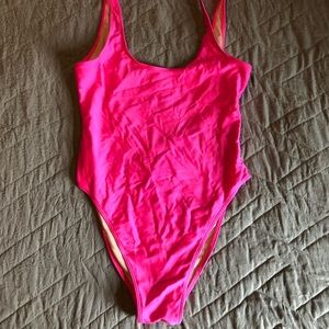Shiny Pink Swimsuit High Cut